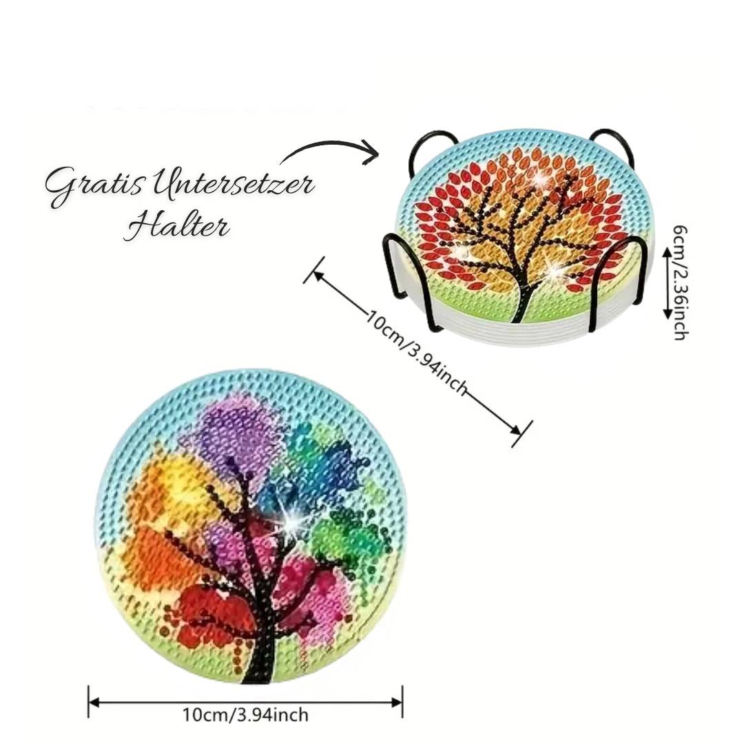 5D Diamond Painting Untersetzer – Baumzauber im Jahreslauf, Unique-Diamond