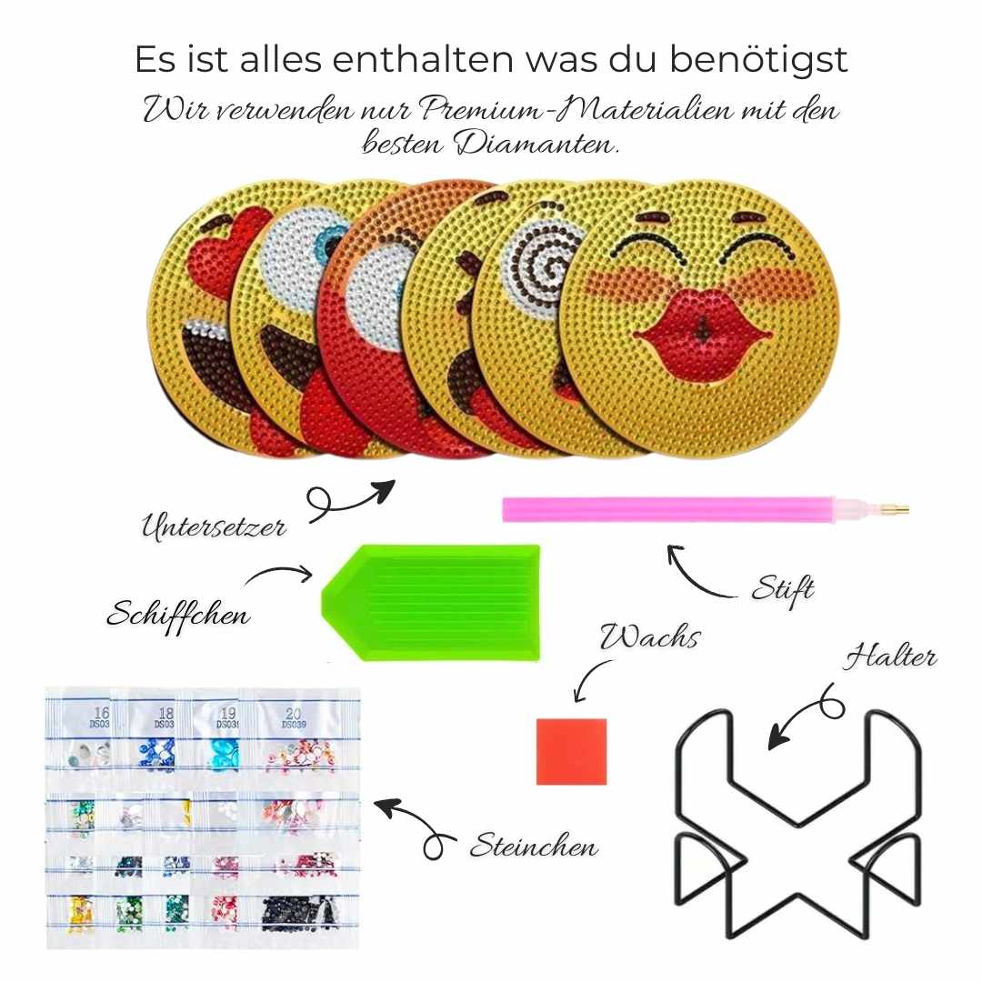 5D Diamond Painting Untersetzer Emoji, Unique-Diamond