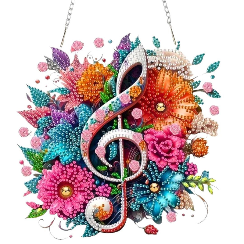 5D Diamond Painting Wandanhänger – Blütenklang mit Notenschlüssel, Unique-Diamond