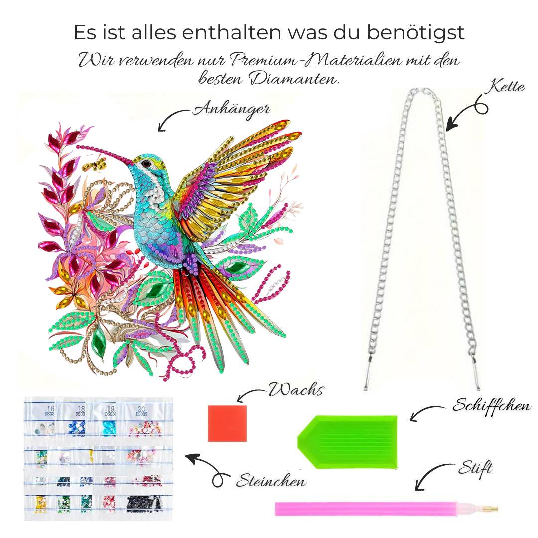 5D Diamond Painting Wandanhänger – Kolibrizauber im Blütenflug, Unique-Diamond