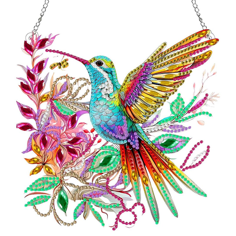 5D Diamond Painting Wandanhänger – Kolibrizauber im Blütenflug, Unique-Diamond