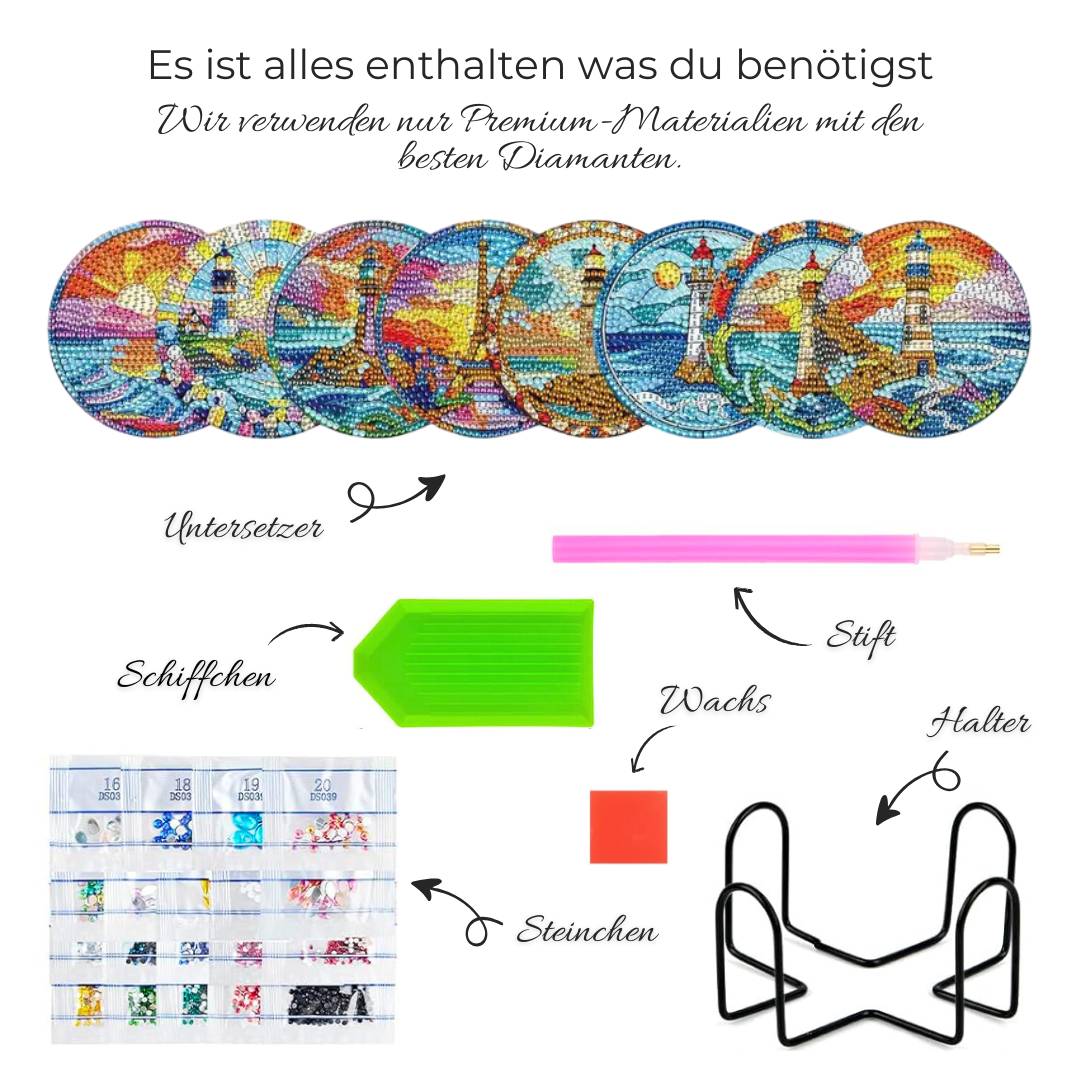 5D Diamond Painting Untersetzer – Küstenlichter, Unique-Diamond