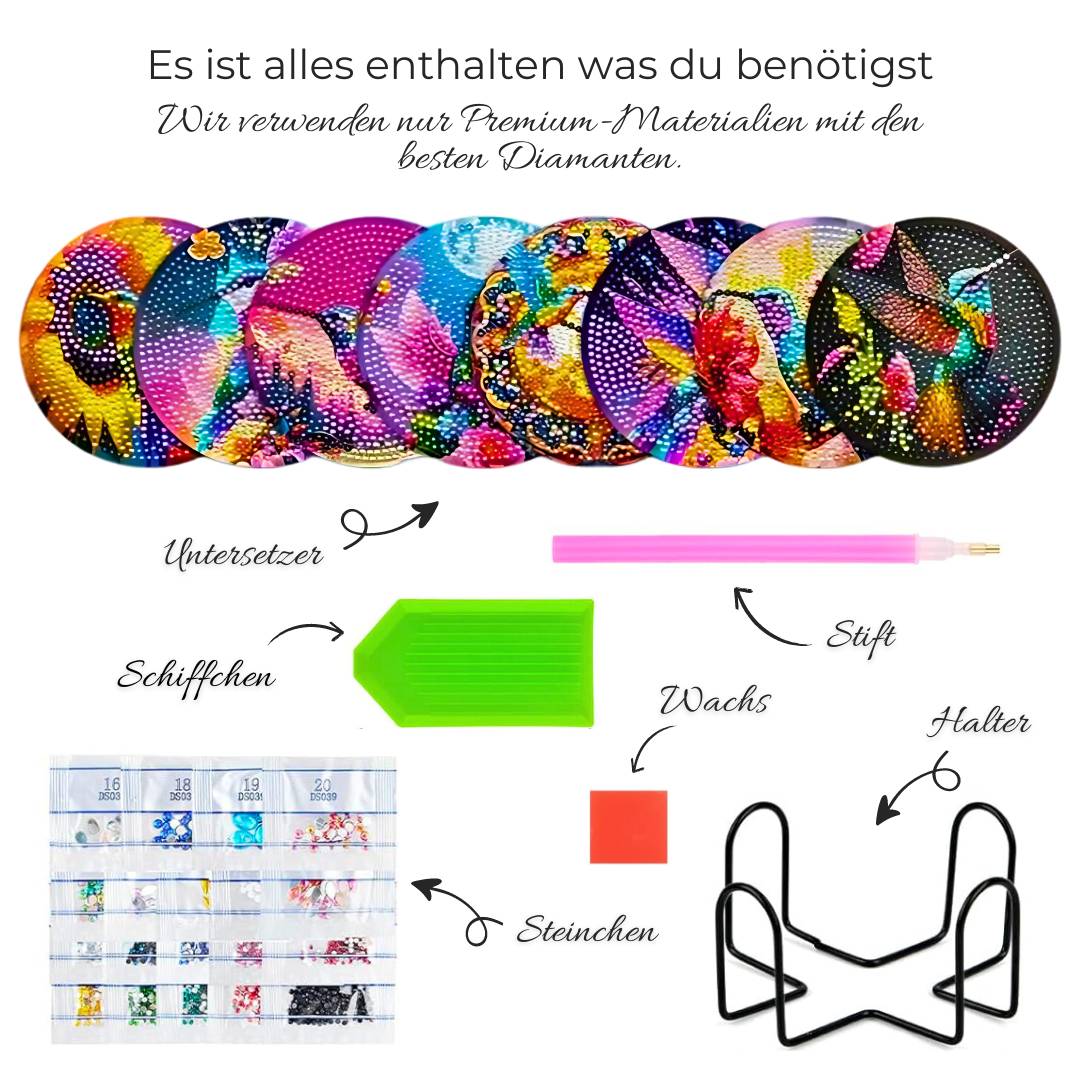 5D Diamond Painting Untersetzer Farbige Kolibri, Unique-Diamond