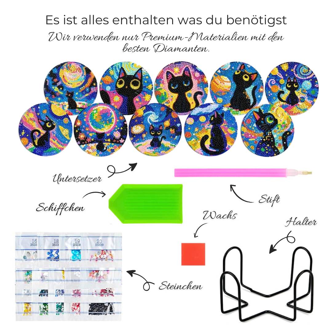 5D Diamond Painting Untersetzer – Galaktische Katzen, Unique-Diamond