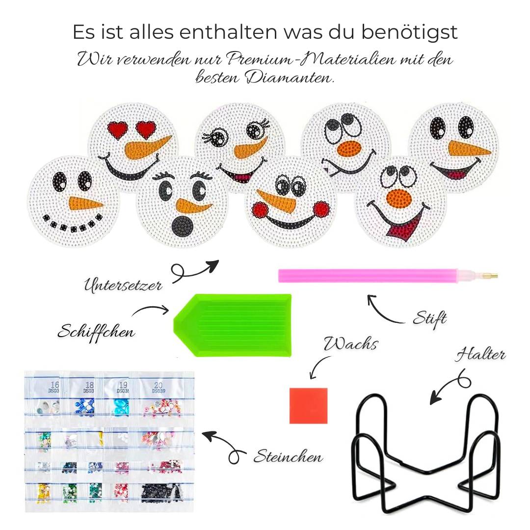 5D Diamond Painting Untersetzer Schneemänner, Unique-Diamond