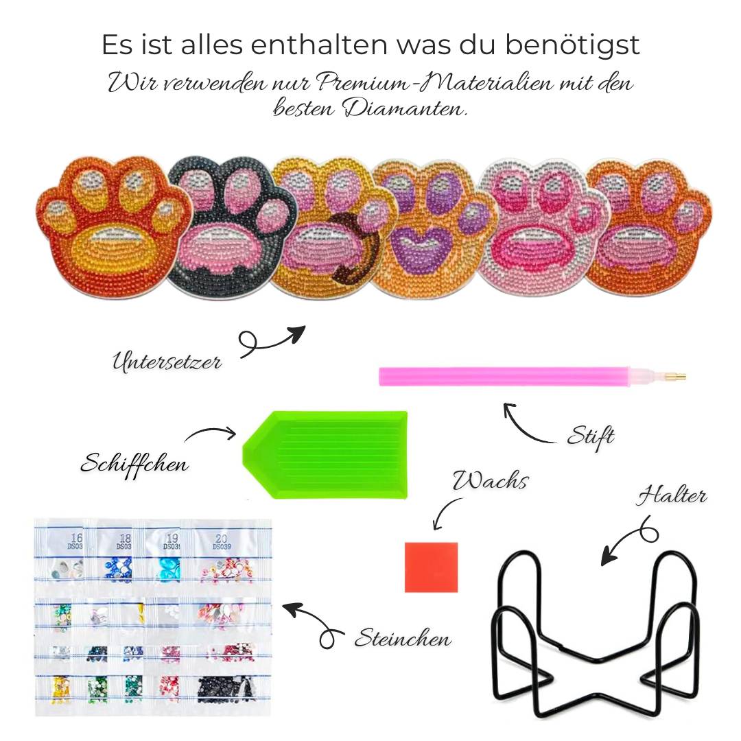 Diamond Painting Untersetzer – Pfotenliebe 6 Stück, Unique-Diamond