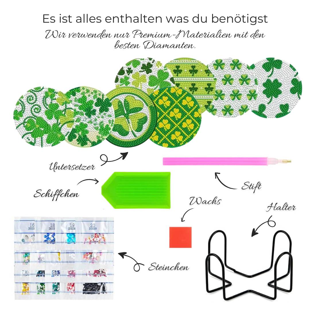Diamond Painting Untersetzer – Glücksklee, Unique-Diamond