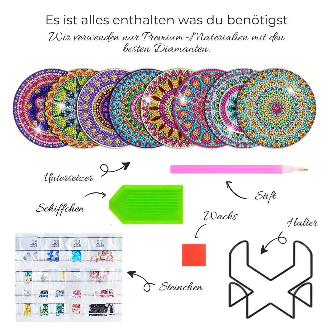 5D Diamond Painting Untersetzer – Farbenprächtige Mandala, Unique-Diamond