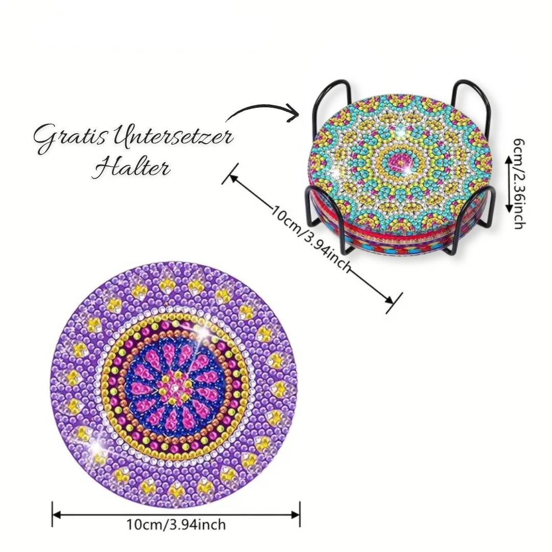 5D Diamond Painting Untersetzer – Farbenprächtige Mandala, Unique-Diamond