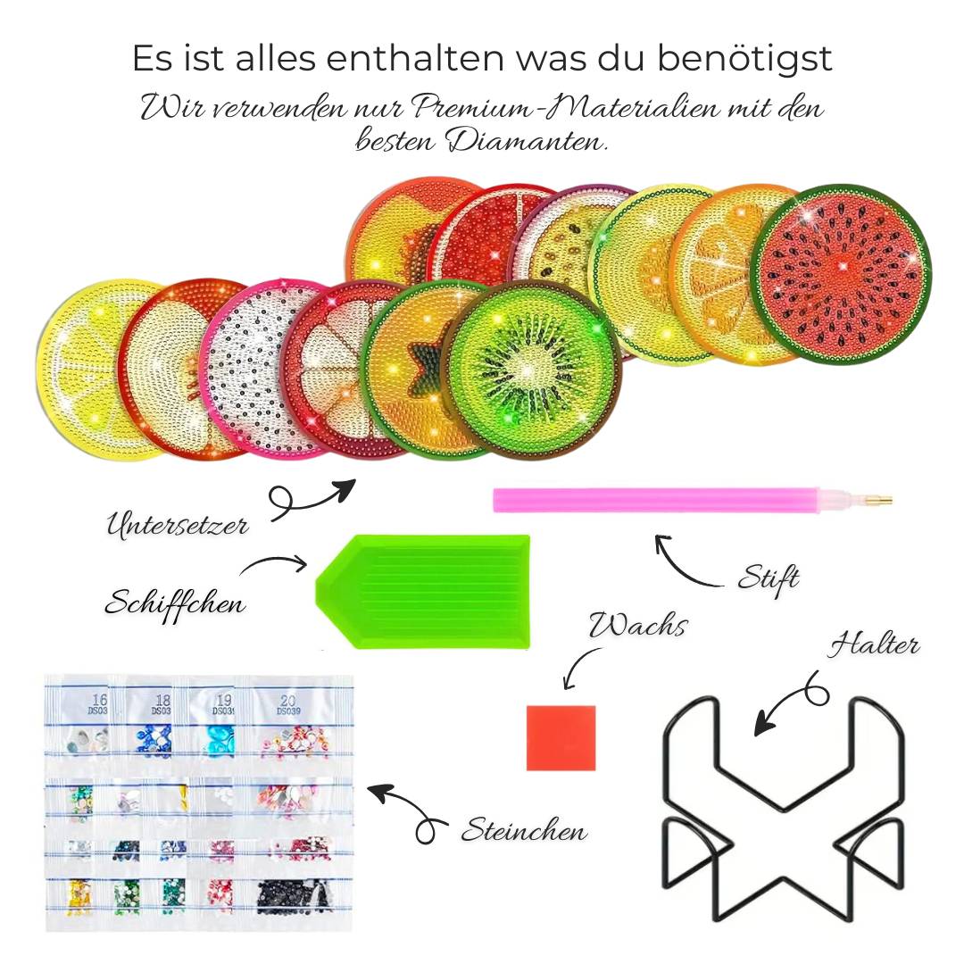 5D Diamond Painting Untersetzer – Fruchtige Frische, Unique-Diamond