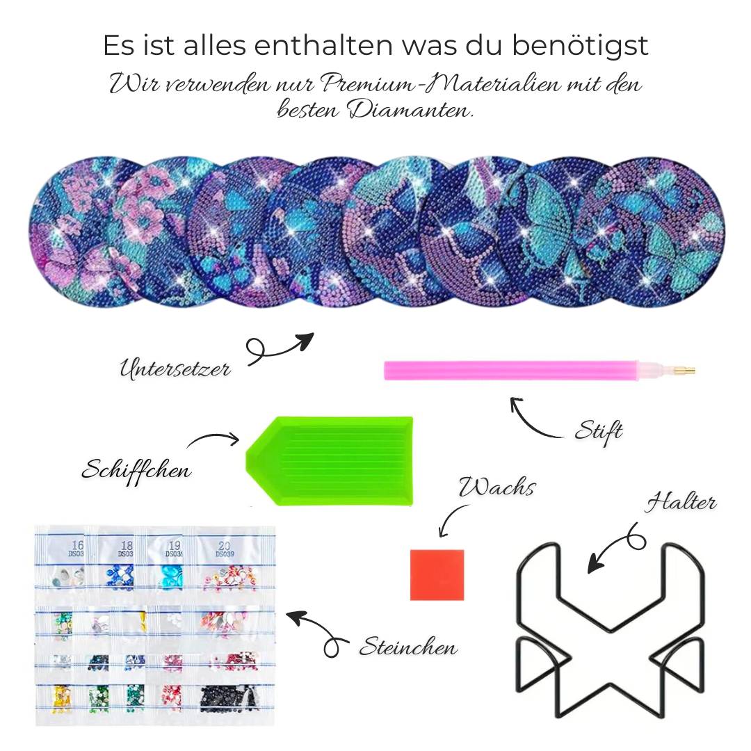Diamond Painting Untersetzer Schmetterlinge, Unique-Diamond