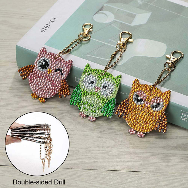 5D Diamond Painting Schlüsselanhänger Eulen 5 Stück, Unique-Diamond