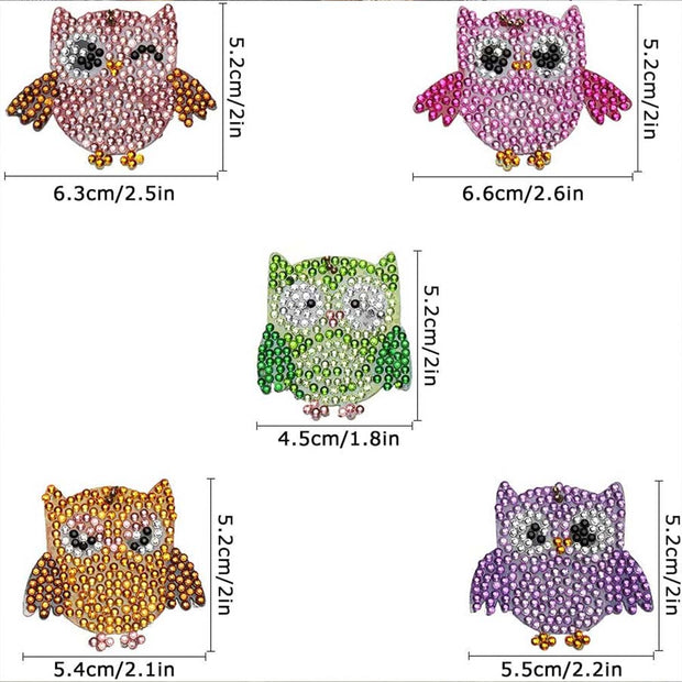 5D Diamond Painting Schlüsselanhänger Eulen 5 Stück, Unique-Diamond