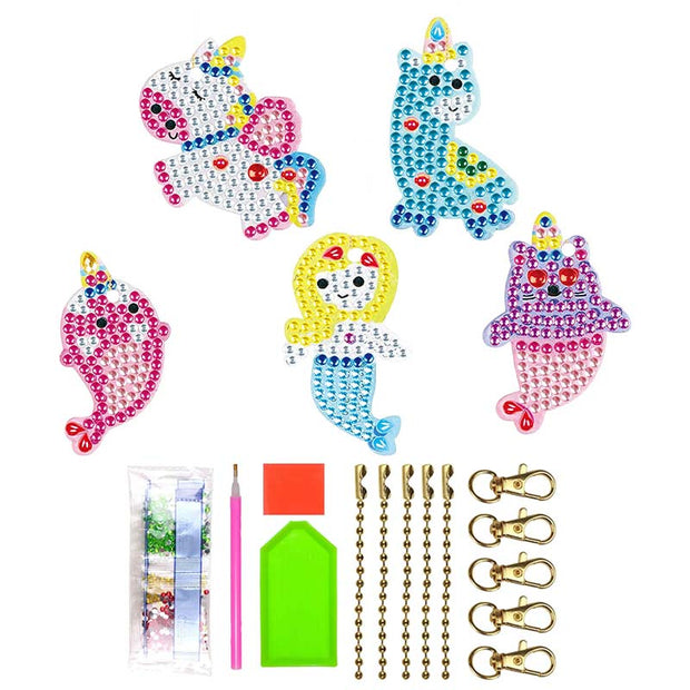 5D Diamond Painting Schlüsselanhänger Meerjungfrau und Einhörner, Unique-Diamond