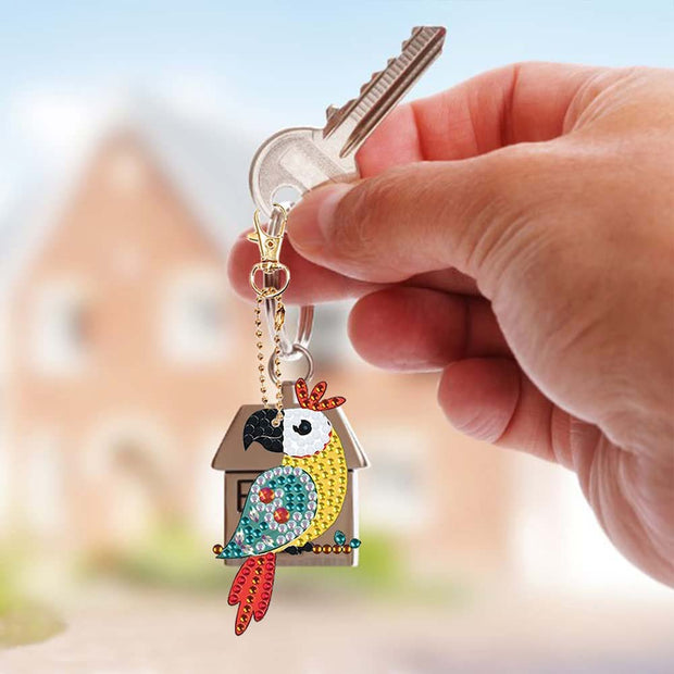 5D Diamond Painting Schlüsselanhänger Papageien 5 Stück Unique-Diamond