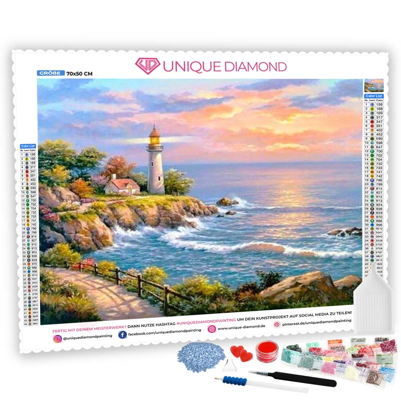 4x 5D Diamond Painting Set Leuchtturm – DIY Diamant Malerei Full Drill, 30x40 Cm, Inkl. Werkzeug