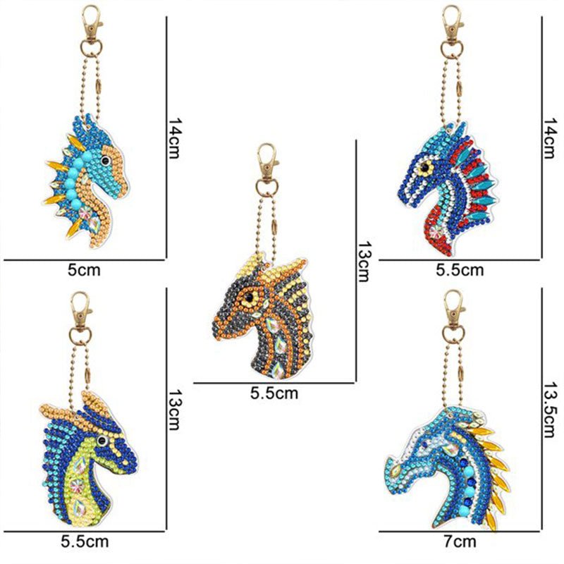 5D Diamond Painting Schlüsselanhänger Drachen 5 Stück - Unique-Diamond