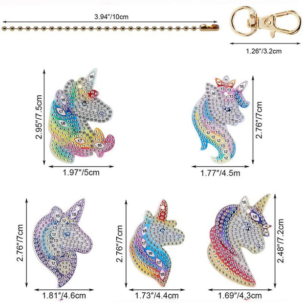 5D Diamond Painting Schlüsselanhänger Einhörner 5 Stück - Unique-Diamond