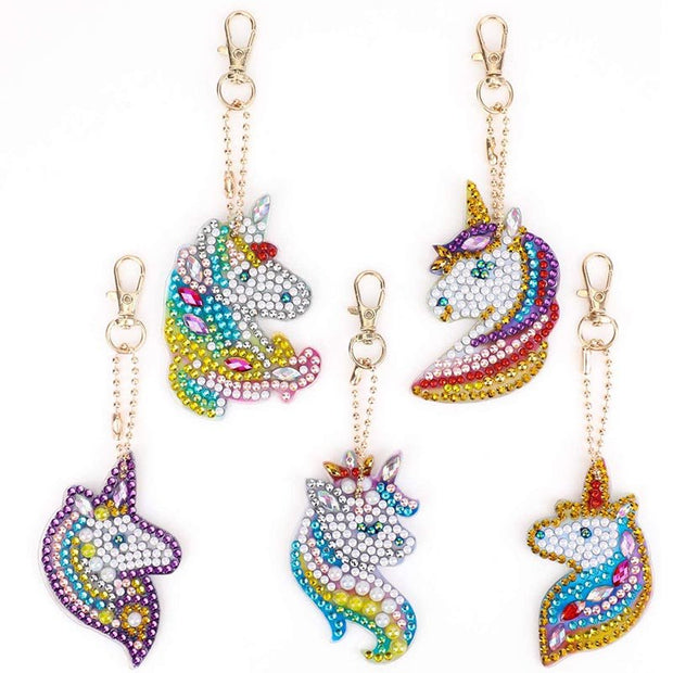 5D Diamond Painting Schlüsselanhänger Einhörner 5 Stück - Unique-Diamond