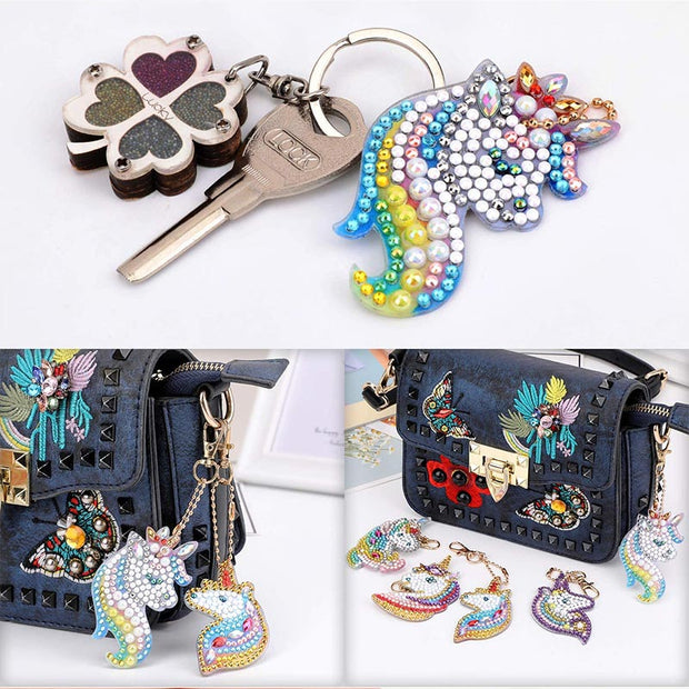 5D Diamond Painting Schlüsselanhänger Einhörner 5 Stück - Unique-Diamond