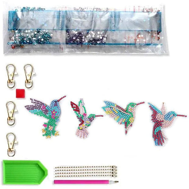 5D Diamond Painting Schlüsselanhänger Kolibris 4 Stück - Unique-Diamond