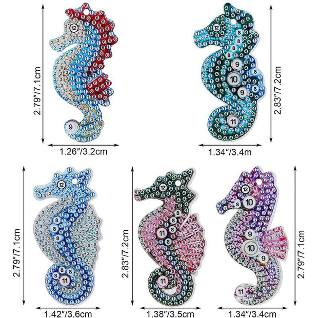5D Diamond Painting Schlüsselanhänger Seepferde 5 Stück - Unique-Diamond