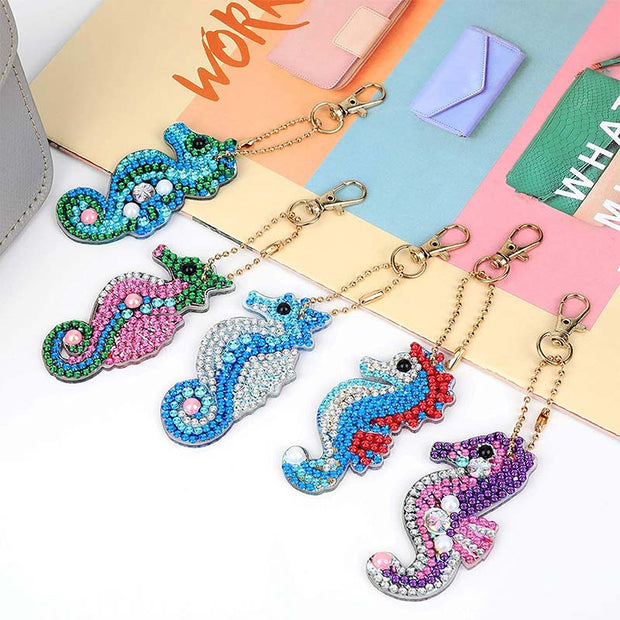 5D Diamond Painting Schlüsselanhänger Seepferde 5 Stück - Unique-Diamond