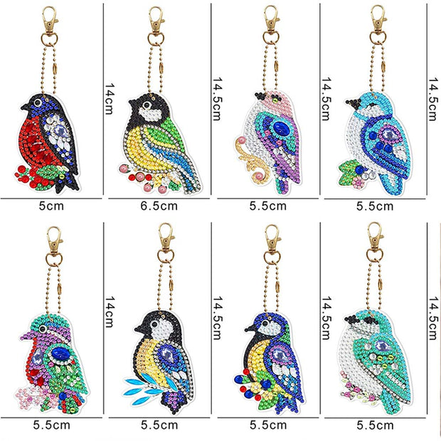 5D Diamond Painting Schlüsselanhänger Vögel 8 Stück - Unique-Diamond