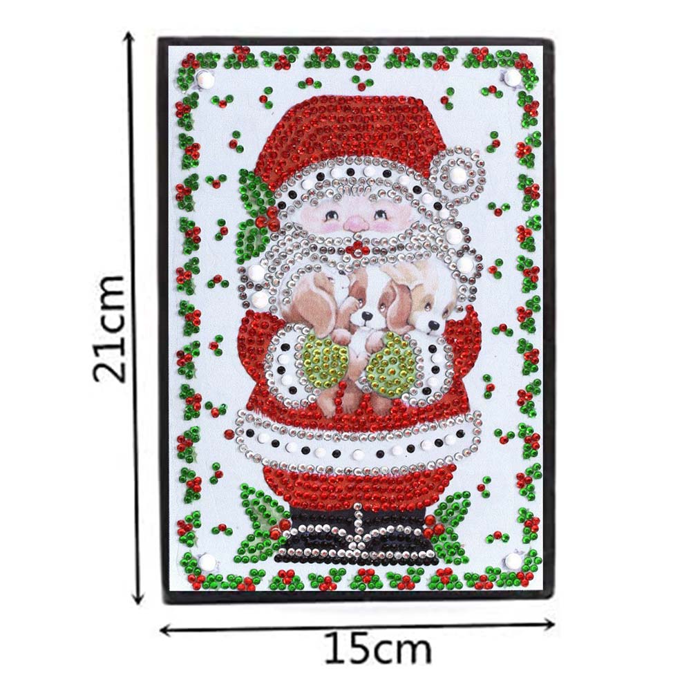 Diamond Painting Notizbuch Weihnachtsmann mit Hunden, Unique-Diamond