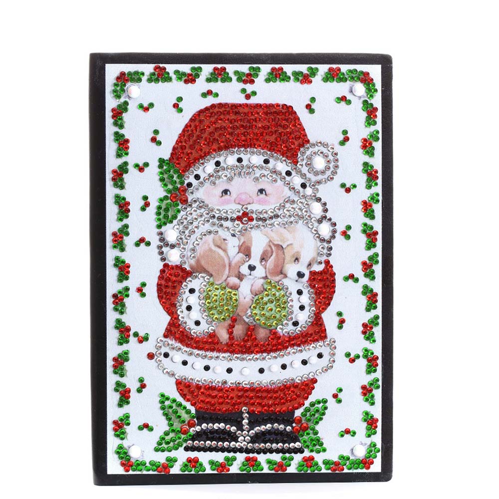 Diamond Painting Notizbuch Weihnachtsmann mit Hunden, Unique-Diamond