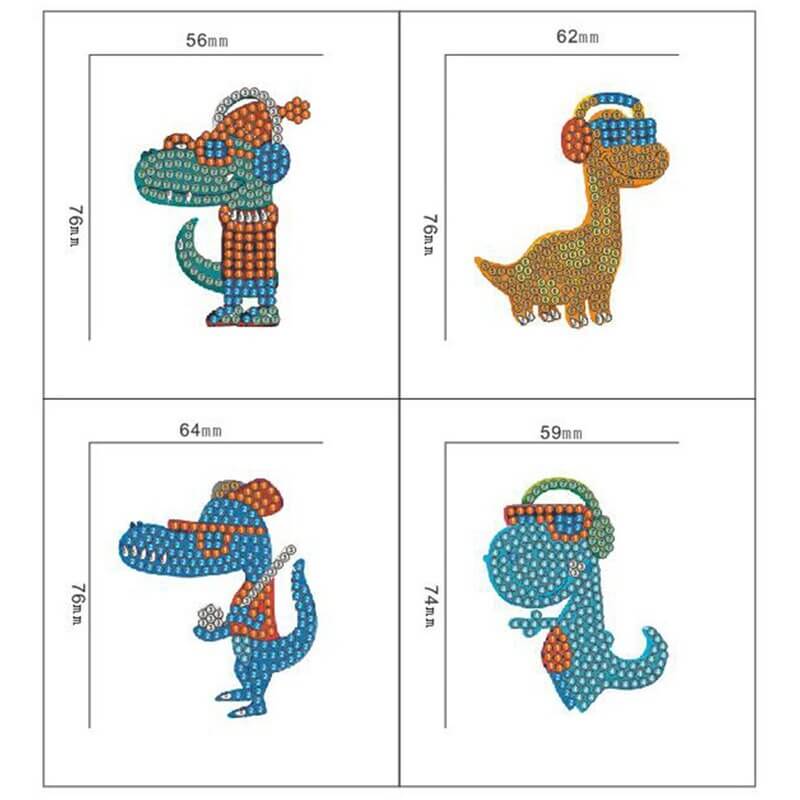 Diamond Painting Anhänger Coole Dinosaurier 4st Set - Unique-Diamond