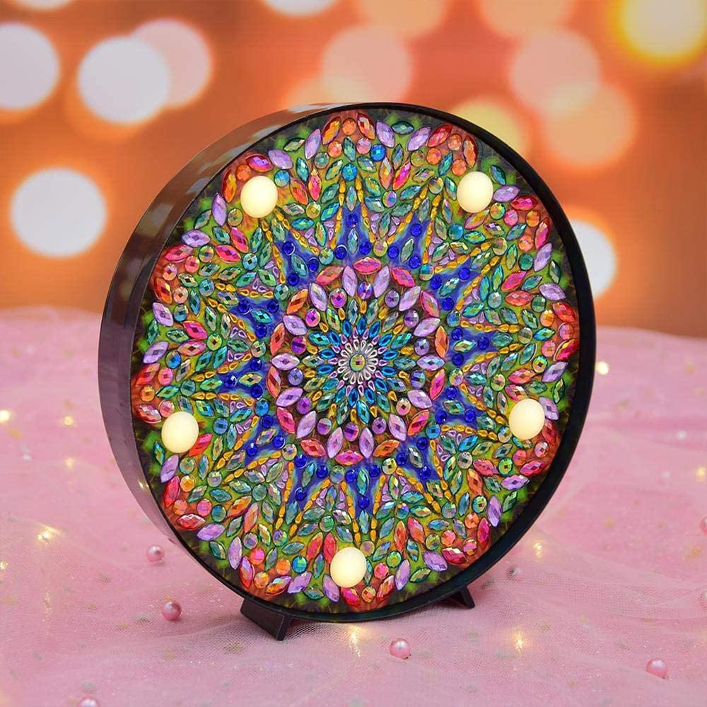 Diamond Painting LED Lampe Mandala Grün - Unique-Diamond