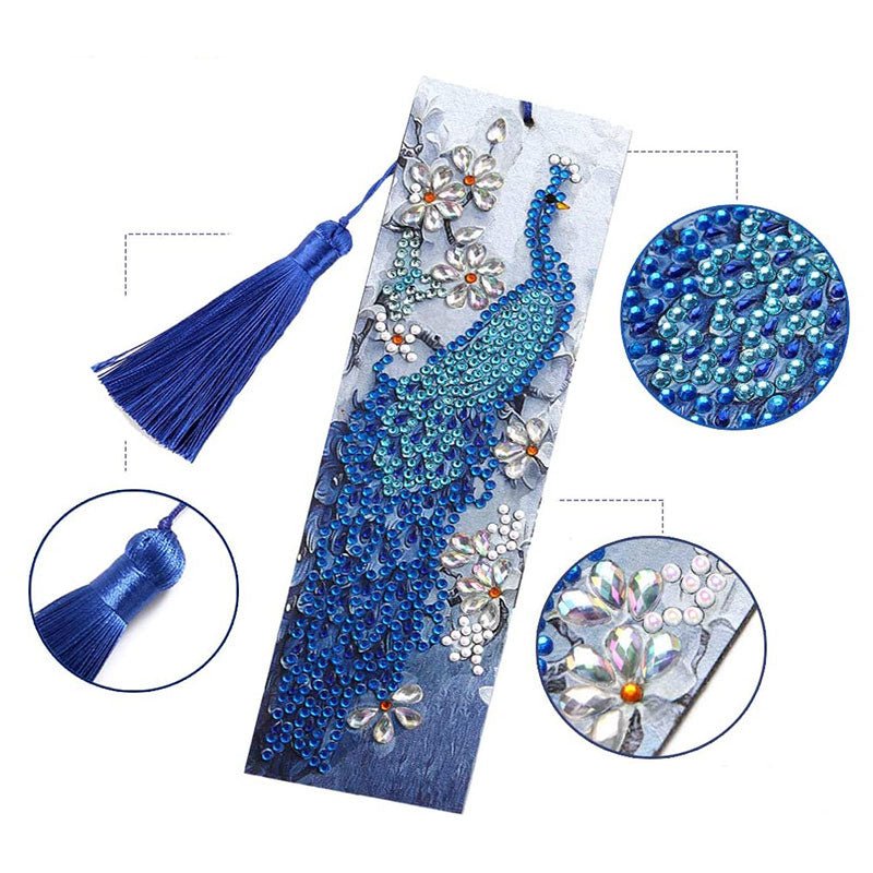 Diamond Painting Lesezeichen Blauer Pfau - Unique-Diamond