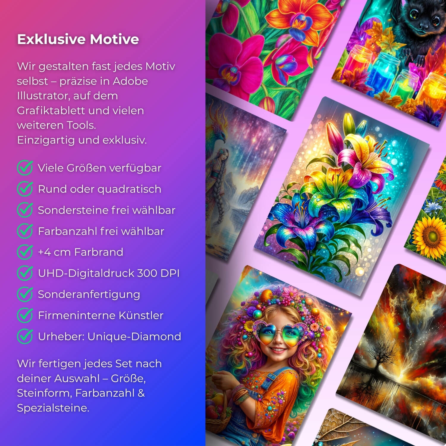 5D Diamond Painting – Abstrakte Liebe in Farben Unique-Diamond