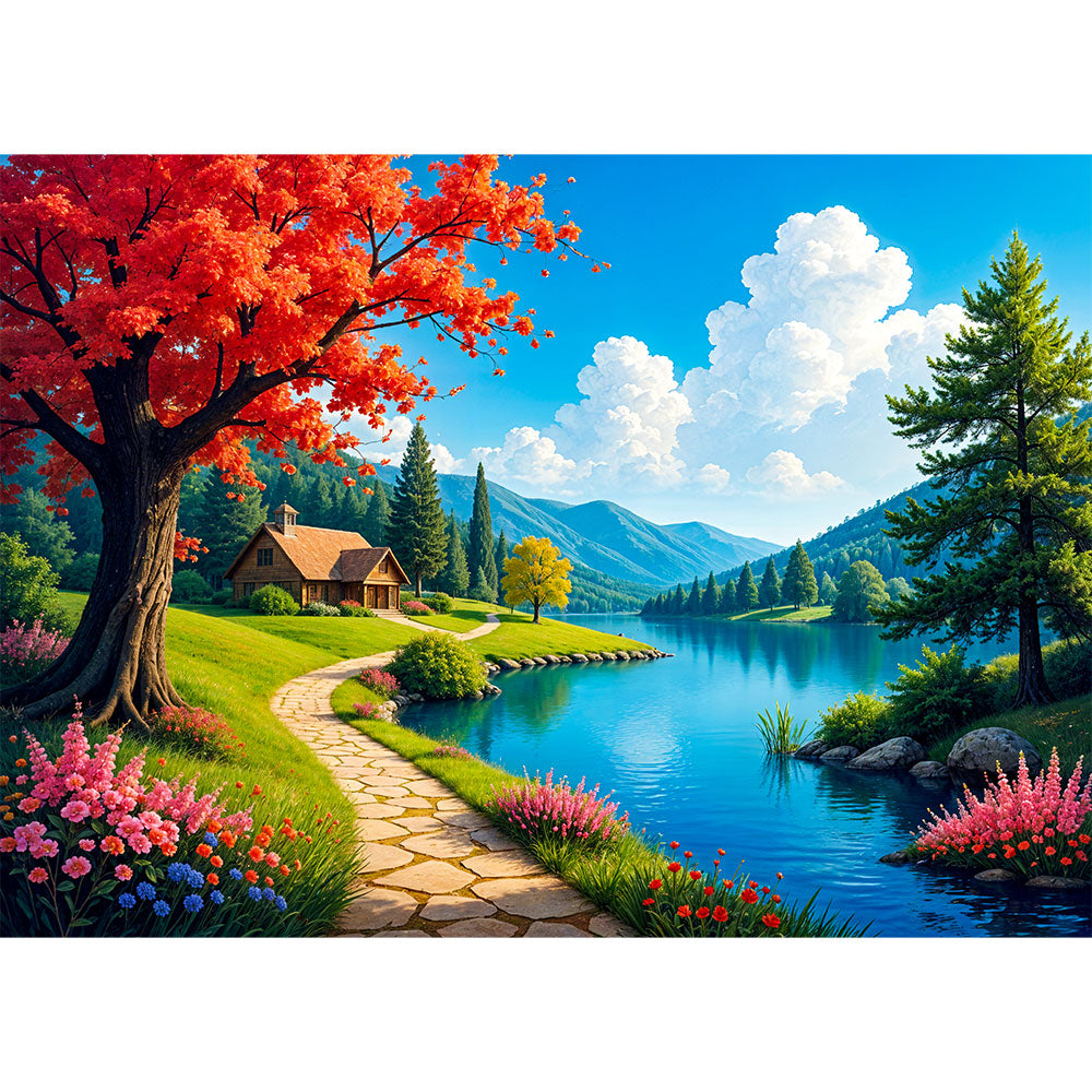 5D Diamond Painting AB-Effekt – Herbstidylle am See, Unique-Diamond