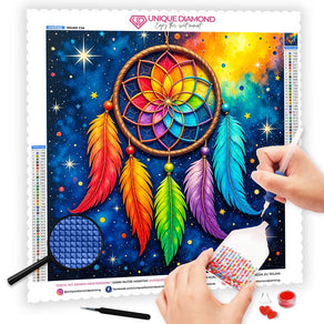 5D Diamond Painting AB-Effekt – Kosmischer Traumfänger mit 100 Farben, Unique-Diamond