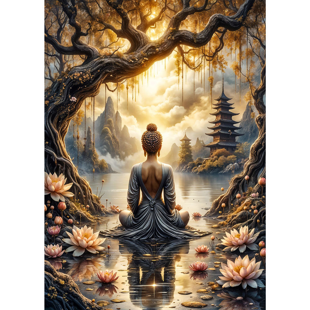 5D Diamond Painting AB-Effekt – Lotus-Meditation, Unique-Diamond