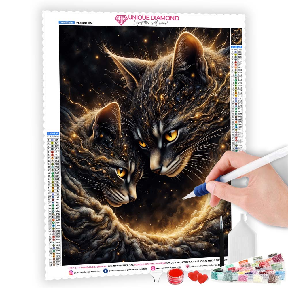 5D Diamond Painting AB-Effekt – Mystische Katzenharmonie, Unique-Diamond