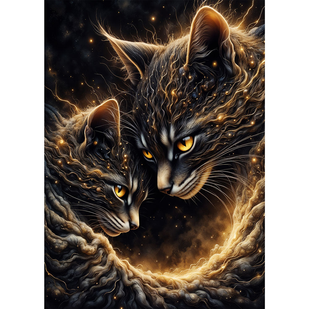 5D Diamond Painting AB-Effekt – Mystische Katzenharmonie, Unique-Diamond