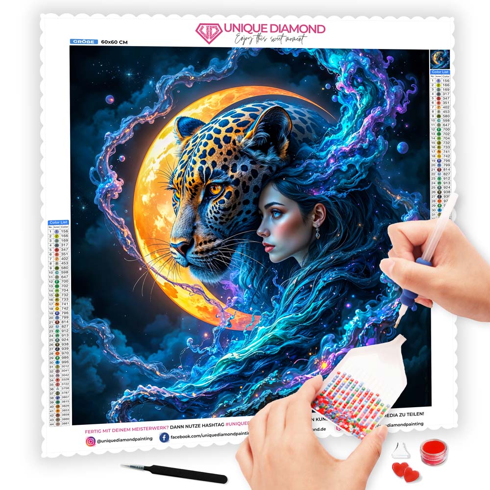 5D Diamond Painting AB Effekt – Selene und der Mondjäger, Unique-Diamond