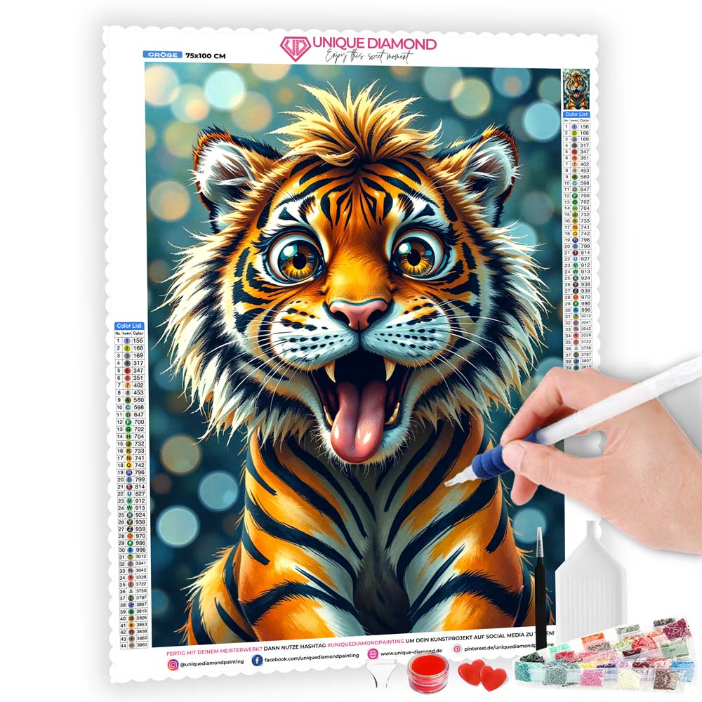 5D Diamond Painting AB Effekt – Taro, der fröhliche Tiger, Unique-Diamond