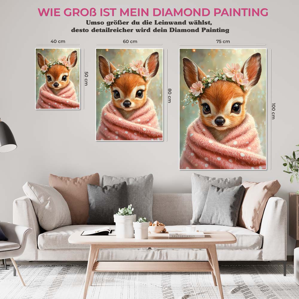 5D Diamond Painting AB Steine - Blütenzartes Rehkitz, Unique-Diamond