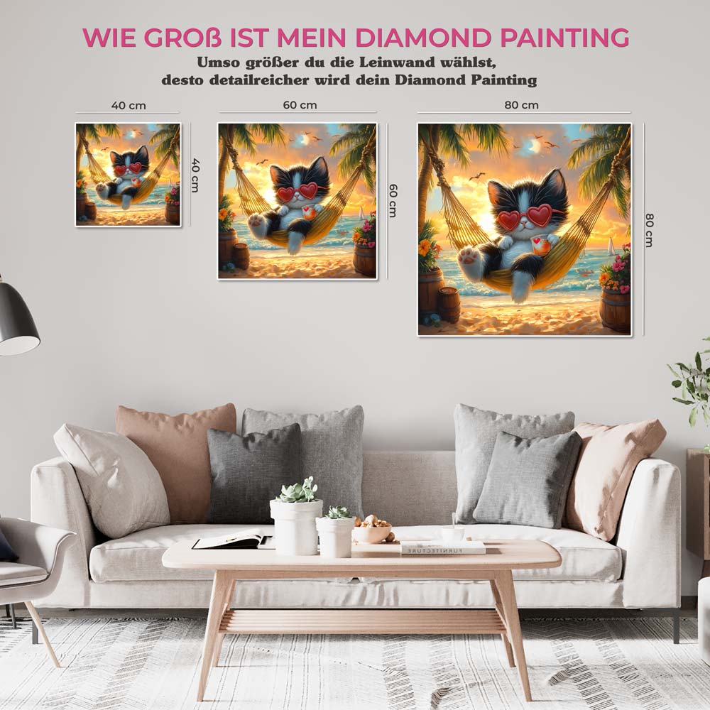 5D Diamond Painting AB Steine - Entspannter Strandkatzenurlaub, Unique-Diamond