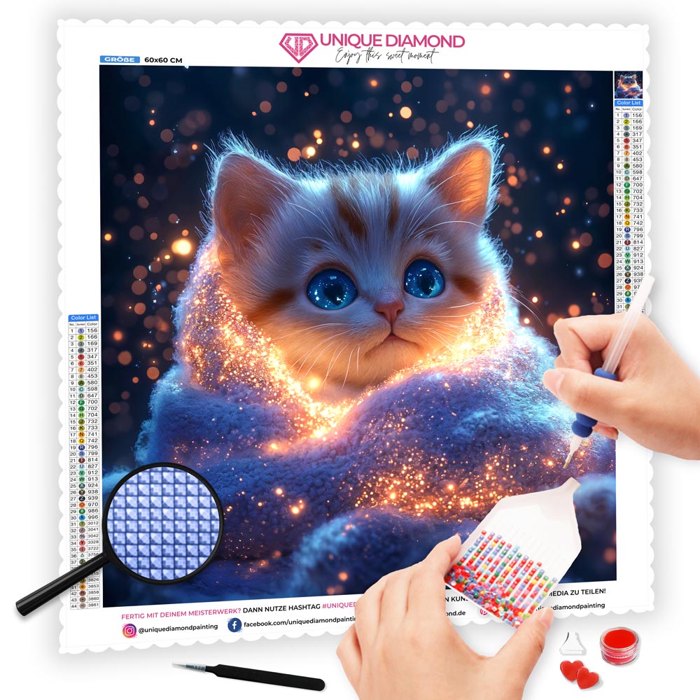 5D Diamond Painting AB Steine - Funkelnde Kuschelkatze, Unique-Diamond