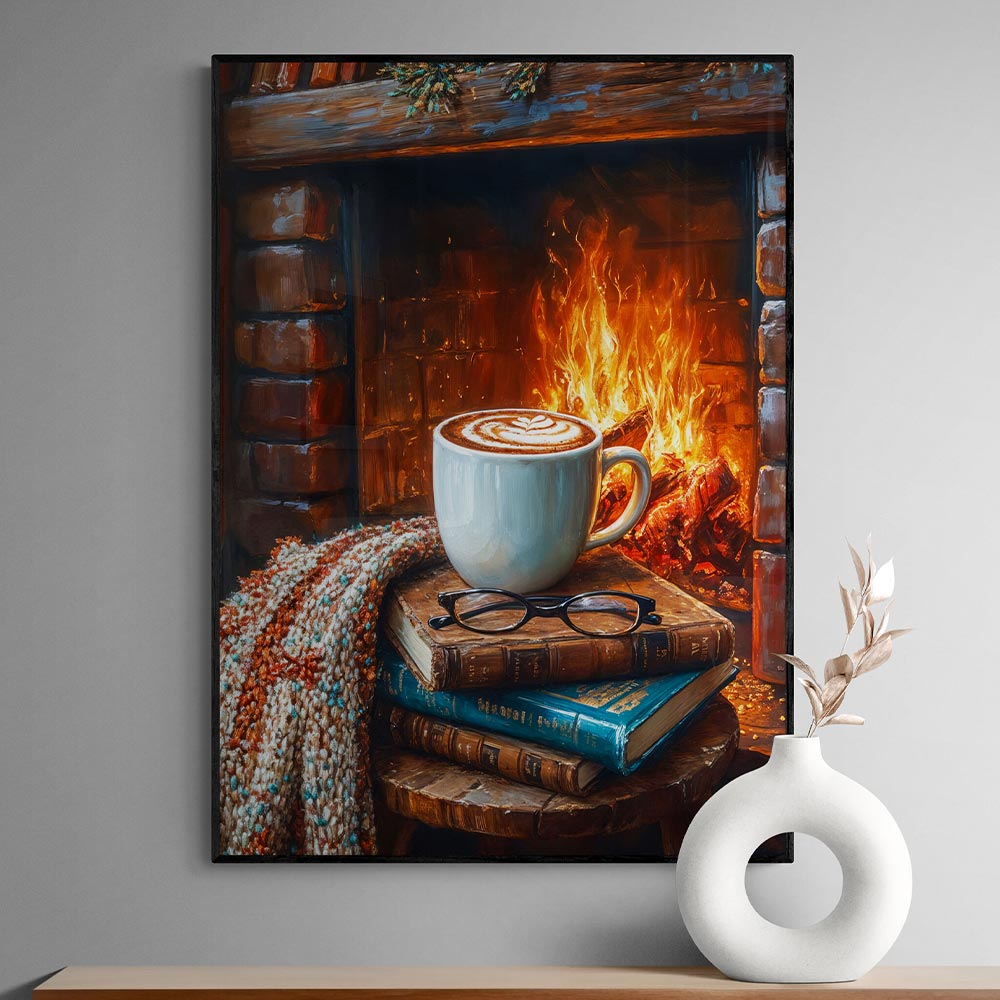 5D Diamond Painting AB Steine - Gemütlicher Kaffee am Kamin, Unique-Diamond