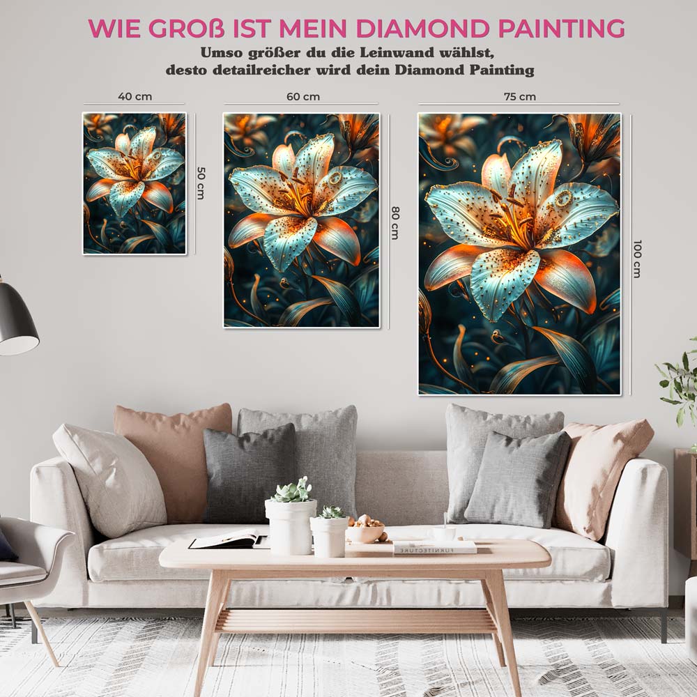  5D Diamond Painting AB Steine - Verzauberte Glitzerblume mit 100 Farben, Unique-Diamond