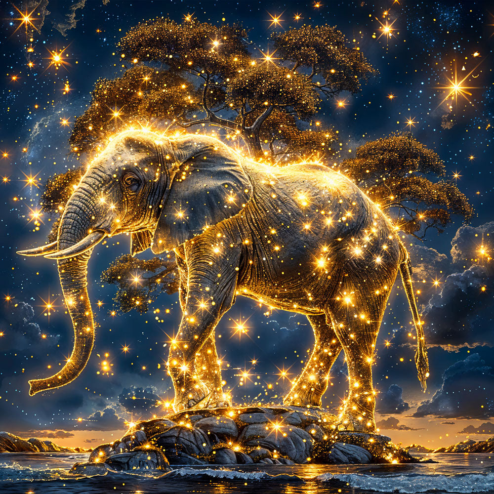 5D Diamond Painting AB Steine - Lunar Guardian Elefant mit 100 Farben, Unique-Diamond