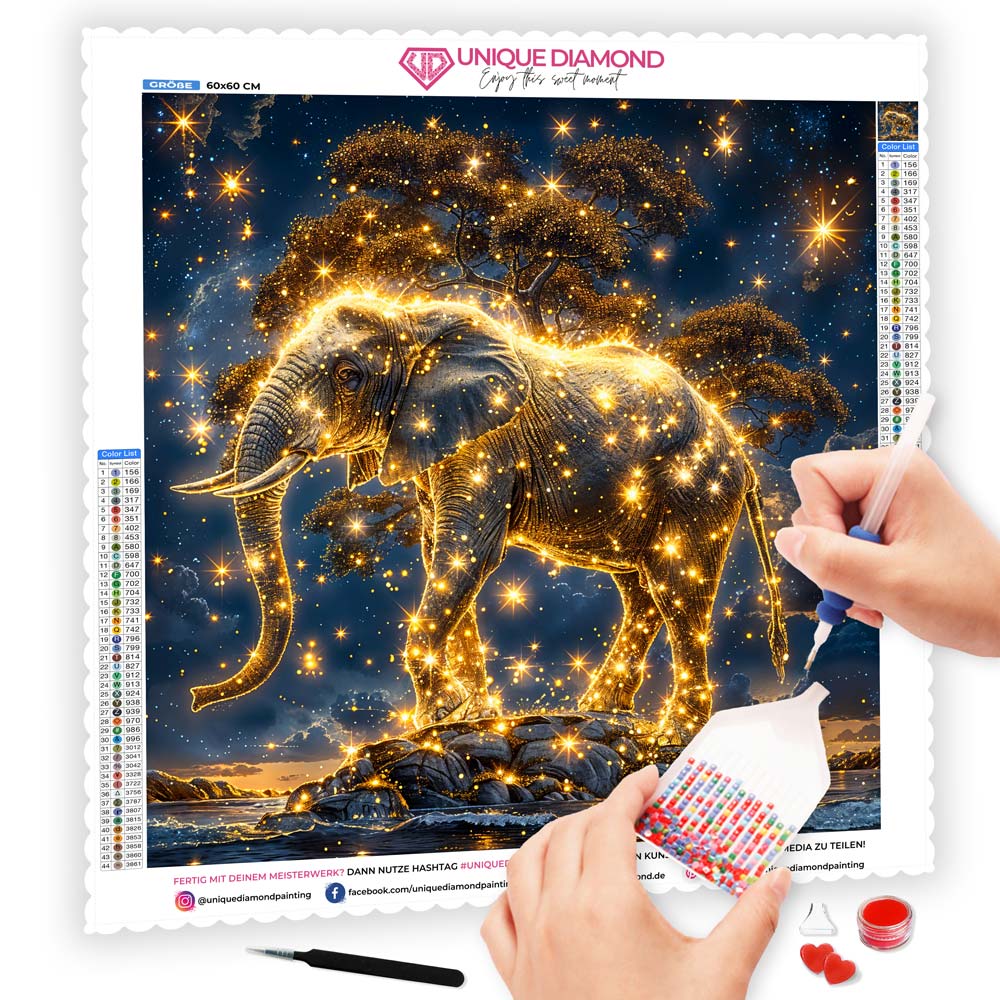 5D Diamond Painting AB Steine - Lunar Guardian Elefant mit 100 Farben, Unique-Diamond