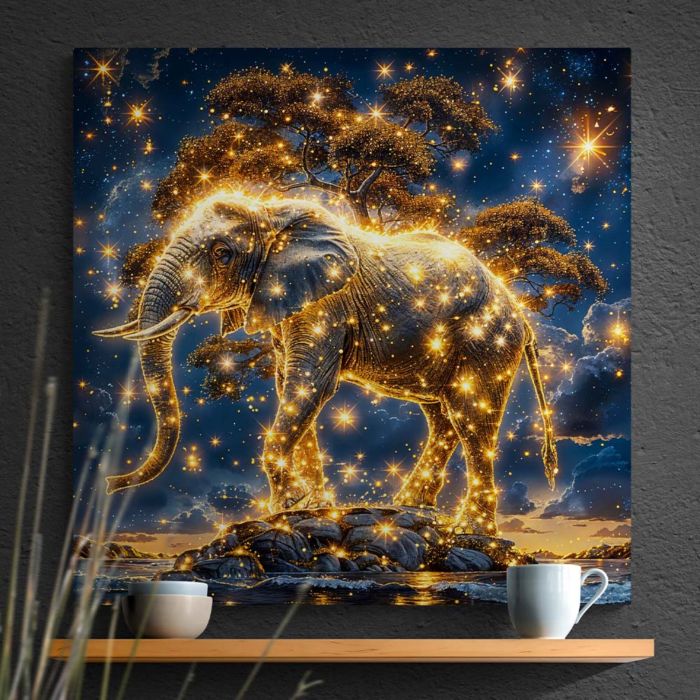 5D Diamond Painting AB Steine - Lunar Guardian Elefant mit 100 Farben, Unique-Diamond