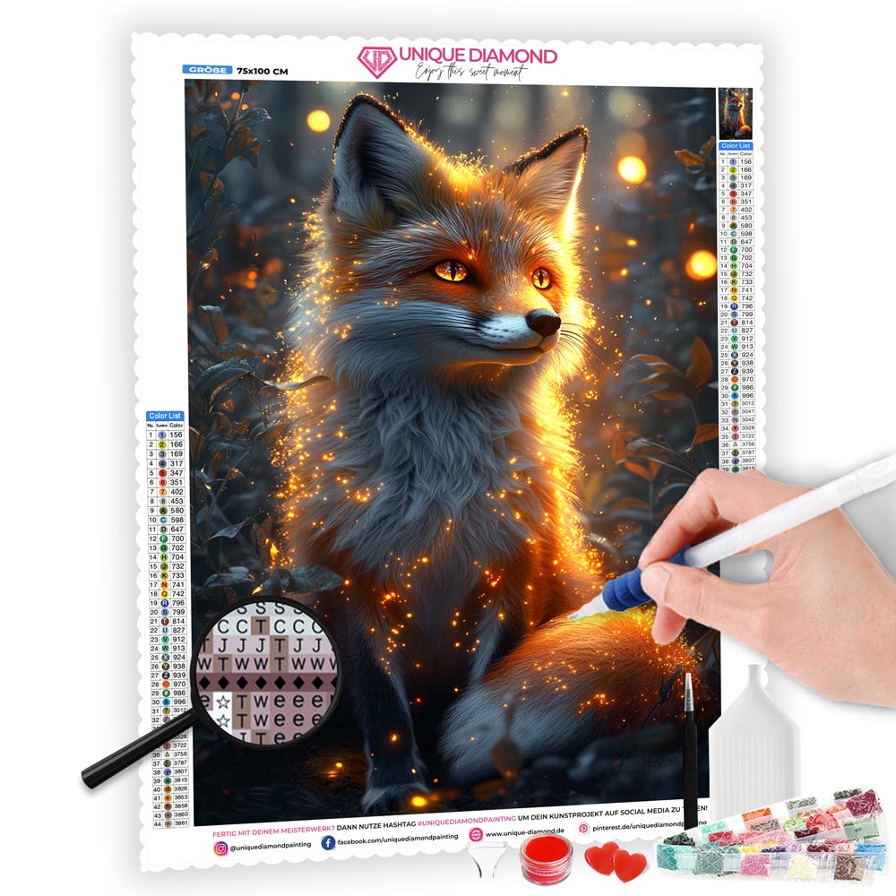 5D Diamond Painting AB Steine - Mystischer Glanzfuchs, Unique-Diamond